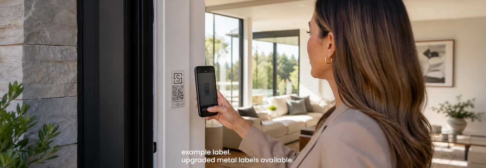Real estate agent scanning a Threshold label at a home